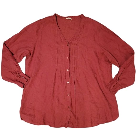 Eileen Fisher Woman 100% Irish Linen Button Tunic Top Pink Fuscia Pleated Sz 2X - Picture 1 of 8